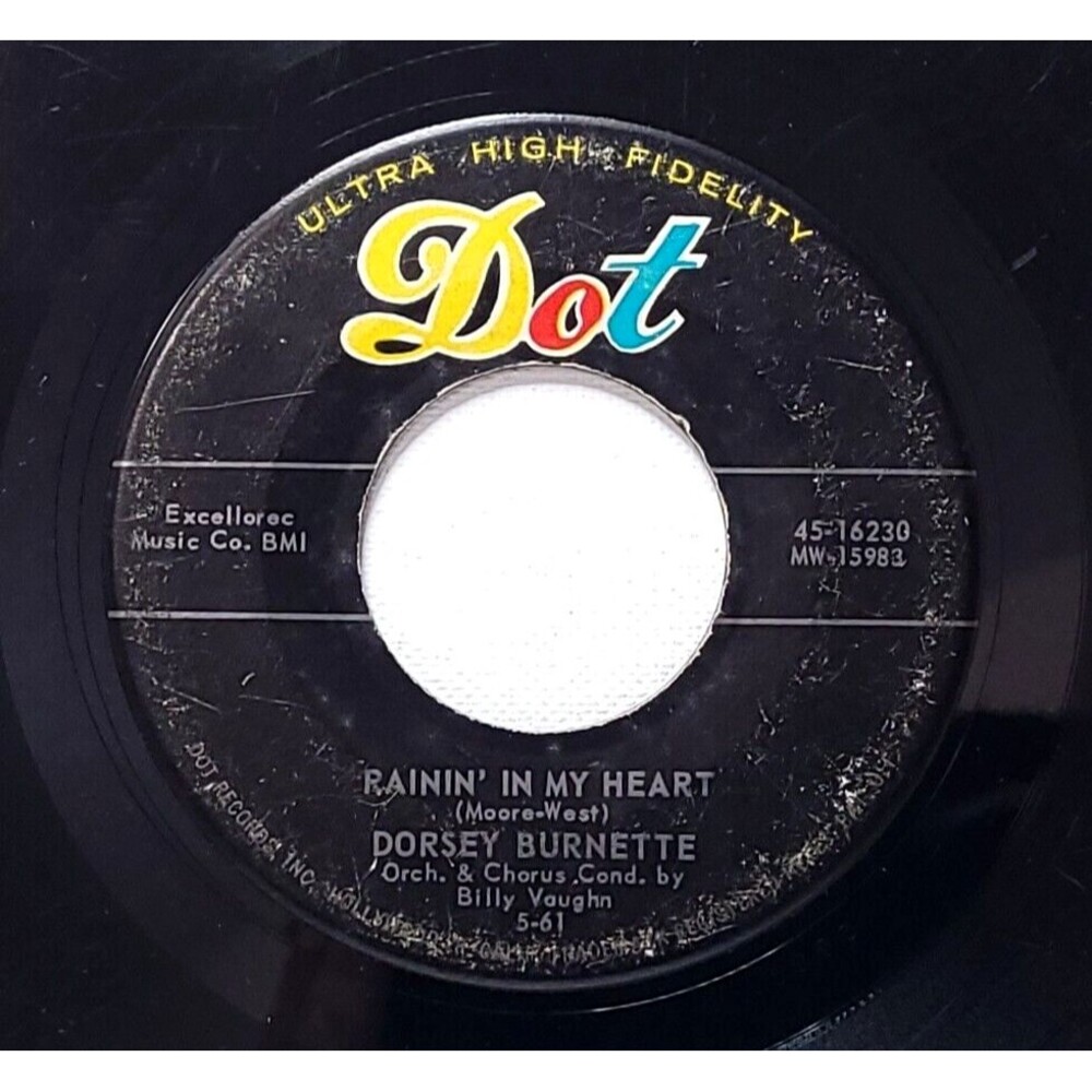 Dorsey Burnette 45 Record Rainin' In My Heart/A Full House on Dot G+ Rockabilly